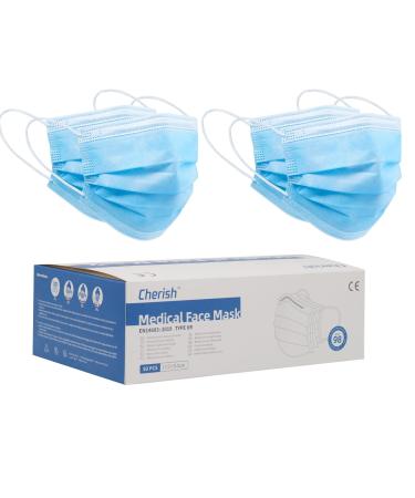 Cherish Mundsprung Medical Masks One -way face mask op mask type iir standard EN 14683 certified blue mouth nose protective mask 50 pieces