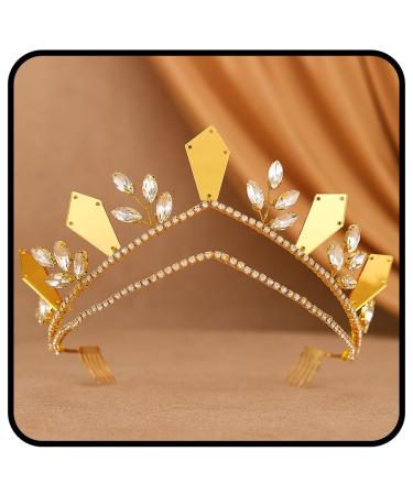 Zoestar Rhinestone Tiaras and Crowns Gold Mirror Tiara Headband Crystal Bridal Headwear for Women