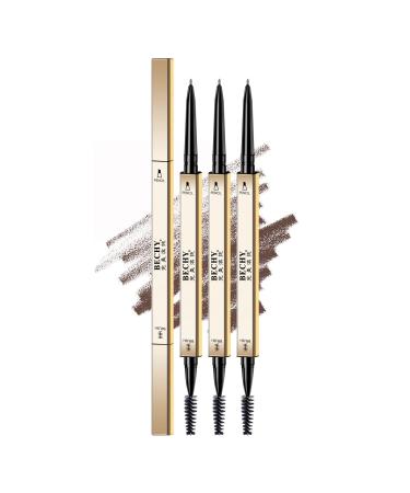 Eyebrow Pencil 3 PCS Waterproof Long-Lasting Microblading Dark brown Brow Pencil Natural Eyebrow Makeup Ultra Slim Defining Eyebrow Pencils 3pcs-Dark brown