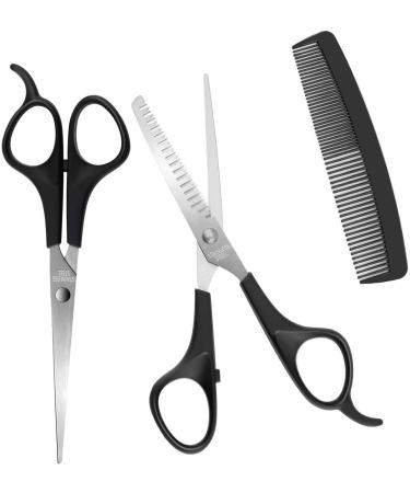 Professional Barber Set of Scissors and Hair Comb for Hairdressing Hair Cutting Thinning and Texturizing Perfect for Salon and Home Use (3pc Hairdresser Set)