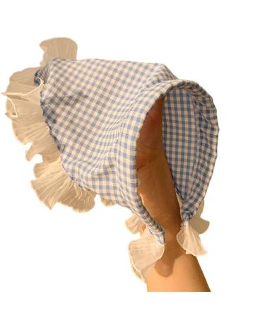 JSGHGDF French Style Hair Scarf Headbands Triangled Head Kerchief Hairband Checkered Bandanas Headbands Cute Hair Accessory Blue