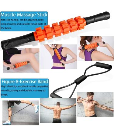 QveeTry 6-in-1 Foam Roller Set - Fascia Roll Massage Roller Rod & Fitness Straps for Yoga & Pilates - 33cm Orange | International Shipping - Buy Online on SooperMarket.com