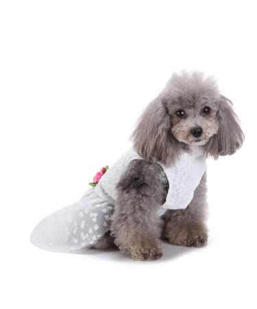 Petcute dog dress pet little dog clothes dog summer dress pet dog dress beautiful flower pet clothing Elegant Bowknot puppy skirt dog princess clothing tutu wedding lace m white 1