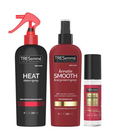TRESemm Expert Keratin Smooth Hair Care Set - Heat Protection Spray Shine Serum with Marula Oil and Thermal Leave-in Spray Anti-Frizz Products (3 Piece Set)