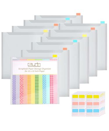 Caydo Scrapbook Paper Storage Organizer with 60 Sticky Index Tabs 10 Pack Plastic Paper Storage Bag for Holding 12 x 12 Inch Scrapbook Paper Cardstock Vinyl Paper and Paper File