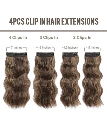 Light Brown Clip in Hair Extensions with Golden Highlights - Long Wavy Synthetic Fiber Hair Pieces for Women - Buy Online on SooperMarket.com