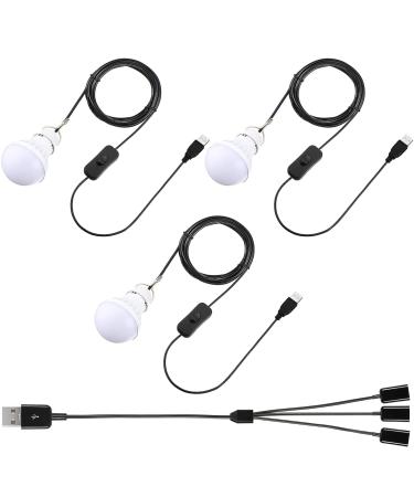 3 Packs USB LED Light USB LED Camping Lantern with USB Splitter Cable 1 to 3 8.2ft Extra Length Cord Tent Light USB Portable LED Bulb for Garage Warehouse Truck Fishing Boat Outdoor Warm White