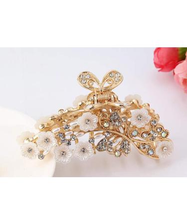 Vintage Metal Rhinestone Hair Claw with Imitation Pearl - Large Size Hair Clip for Women (Gold-A) - Buy Online on SooperMarket.com
