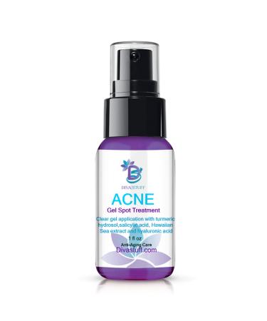 Acne Gel Spot Treatment By Diva Stuff With Salicylic Acid Hawaiian Sea Extract Lactic Acid Tea Tree Turmeric Hydrosol Hyaluronic Acid and More 1oz