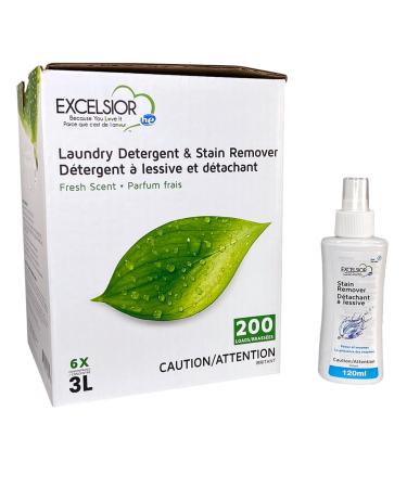 Excelsior Laundry Detergent with Stain Remover - Concentrated Liquid - Fresh Scent - Eco-Friendly Biodegradable Solvent and Phosphate Free - for Standard and High-Efficiency Washers - 3 Liter Box