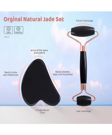 ZEEBA Natural Jade Face Roller and Gua Sha Set for Beauty Skin Care - Black - Buy Online on SooperMarket.com