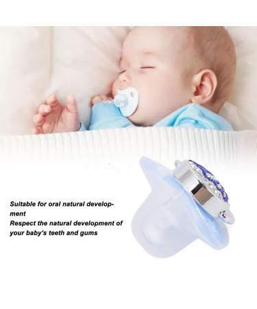 Bling Baby Pacifier Clip - Curved Silicone Design with Rhinestone Crown for Infants 6 to 18 Months - Stylish & Safe Newborn Pacifier (Blue M) - Buy Online on SooperMarket.com