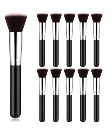 Tanlade 10 Pcs Flat Top Foundation Brush Bachelorette Party Favors Foundation Brush Dense Makeup Artist Brush for Liquid Cream Flawless Face Blush Brush for Wedding Artist(Black)