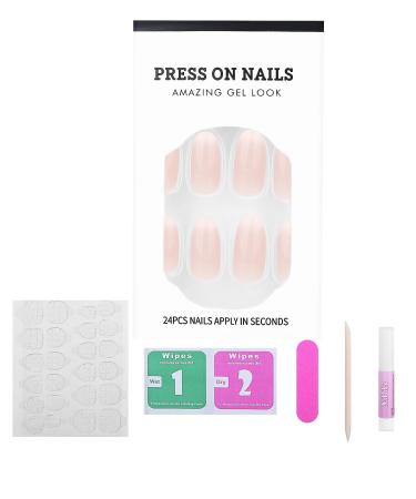 24 Pcs Sunjasmine Almond Fake Nails with Nail Glue - Pink White Gradient Designs | Acrylic Glue On Nails for Women - Buy Online on SooperMarket.com