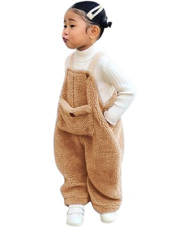 Flannel Winter Kids Suspender Pants | Warm Toddler Overalls for Boys & Girls | Cotton Leggings | Brown | Size 3-4T - Buy Online on SooperMarket.com