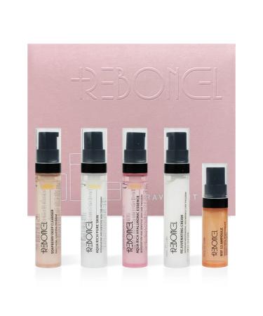 REBONCEL Korean Skin Care Set Travel Kit  TSA Approved Travel Size Toiletries  Cleanser  Toner  Essence  Cream  Serum | Travel Essentials Gift Set | All-Natural Moisturizing Skincare
