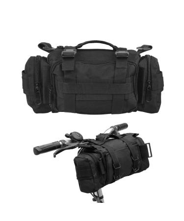 BraveHawk OUTDOORS Bike Handlebar Bag, 900D Nylon Oxford Multi-purpose Waist Bag Water Resistant Bicycle Cycling Pack (Black) Black Medium