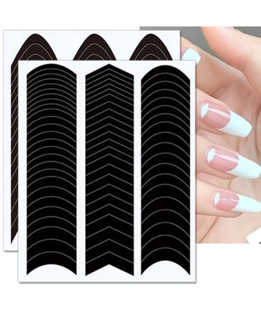 French Manicure Nail Stickers - 12 Sheets | Self Adhesive Wavy Line & V-Shaped Stencils for Women & Girls - Buy Online on SooperMarket.com