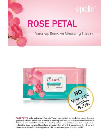 Epielle Rose Petal Makeup Remover Cleansing Tissues - 60 Pre-Moistened Tissues - Hypoallergenic, Soothing, No Mineral Oil, Alcohol, Sulfate - 4pk - Buy Online on SooperMarket.com
