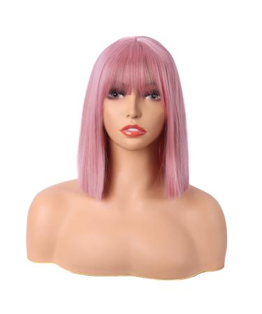 MapofBeauty 12 Inch/30 cm Straight Bob Flat Bangs Short Colorful Synthetic Hair Cosplay Party Wig (Rouge Pink)