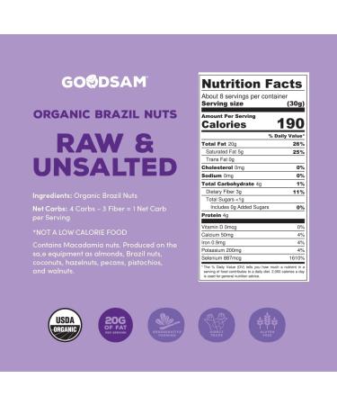GoodSAM Organic Raw Brazil Nuts 0.5lb - Unsalted, Gluten Free, Non GMO, Vegan, Keto - Regenerative Farming, Direct Trade - 8 oz - Buy Online on SooperMarket.com