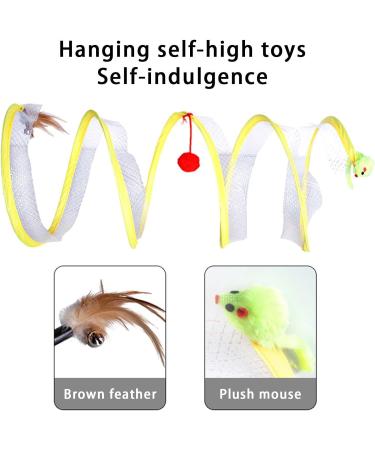 2pcs Cat Coil Toy Set - Foldable 65cm Kitten Play Tunnel with Plush Ball & Feather Stick - Multicolor Spiral Cat Toy Tunnel - Buy Online on SooperMarket.com