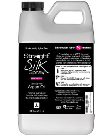 Straight Silk Spray with Moroccan Argan Oil | Hair Straightening Protector & Detangler | Alcohol-Free | Heat Protectant up to 450 F | Flat-Iron | Blow-Dry | Unscented | Hair Spray | MADE IN USA (64oz) 64 Fl Oz (Pack of 1)