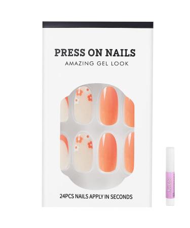Luvadeyo 24 Pcs Medium Press on Nails - Orange French Fake Nails with Nail Glue | Buy Online Internationally - Buy Online on SooperMarket.com