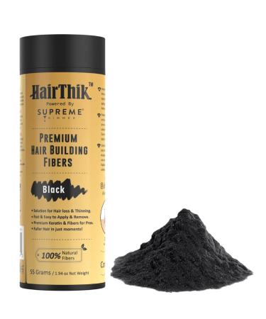 HairThik Hair Building Fibers - Thicker Fuller Hair Solution for Men & Women | 55g Black - Instantly Fill Fine & Thinning Hair - Buy Online on SooperMarket.com