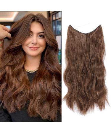 Brown Hair Extensions Clip in with Adjustable Size Removable Clips 20inch Secret Invisible Hair extension Synthetic Curly Hair Pieces for Women 20 Inch Light Reddish Brown