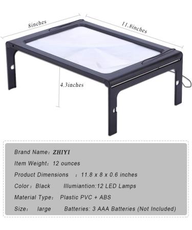 A4 Full-Page Rectangular 2.5X Magnifier Large Hands-Free Magnifying Glass LED Lighted Illuminated Foldable Desktop Portable for Elder Kids - Buy Online on SooperMarket.com
