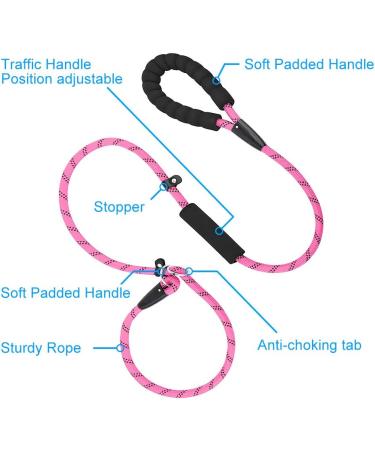 PLUTUS PET Dog Slip Lead Anti-Choking 6ft Pink - Reflective Two Handles Heavy Duty Training Lead for Medium Large Dogs - Buy Online on SooperMarket.com