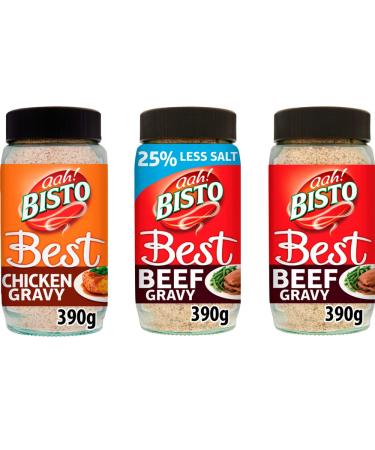 Bisto Best Gravy Granules Bundle: 1 x 390g Chicken & 1 x 390 g Beef & 1 x 390 g Reduced Salt Beef