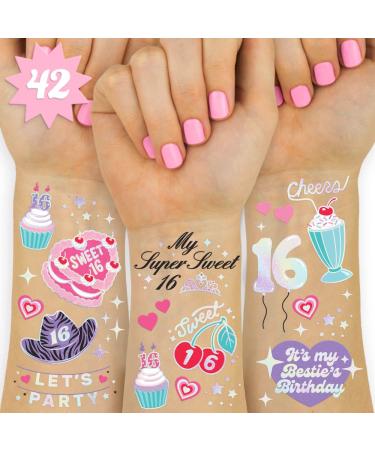 xo  Fetti Sweet 16 Birthday Temporary Tattoos - 42 Metallic Styles | Sixteen Birthday Party Decorations  16th Bday  Bday Girl Gift  Birthday Goodie Bag Favor