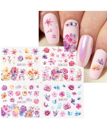 12pcs Flower Nail Art Stickers - Water Decals for Nails - Spring Rose Floral Leaf Designs - Summer Manicure Decoration - Nail Art Supplies - Buy Online on SooperMarket.com