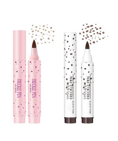 Sumeitang 2 Colors Liquid Freckle Pen  Natural Lifelike Face Fake Freckle Makeup Pen Magic Freckle Color  Waterproof Long Lasting Quick Dry Faux Freckles Pen Soft Dot Sopt Pen -Light Brown&Dark Brown Light Brown + Dark B...