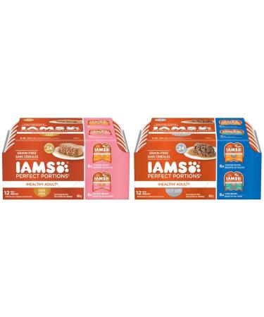 IAMS Perfect Portions Healthy Wet Cat Food Adult Grain Free Pat and Cuts in Gravy | Chicken Salmon and Tuna