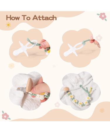 Symbolife Floral Daisy Macrame Pacifier Clip | Handmade Braided Cotton Paci Holder Leash | Unisex Baby Shower Gift - Buy Online on SooperMarket.com