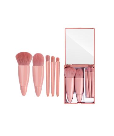 MJ JOMAY Mini Makeup Brush Set Portable Mini Makeup Brush Case Professional Travel Makeup Brush Set Comes with Mirror Ladies Face Eyebrow Blush and Lip Gloss (Pink)