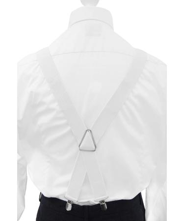 AXY Men's White Suspenders 3.5 cm Wide | Durable X-Shape with 4 Strong Clips - International Shipping - Buy Online on SooperMarket.com