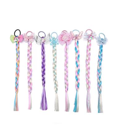 Set Of 8 Colorful Braid Hair Ties Ponytail Elastic Bands Bow Ties Colorful Synthetic Wigs Hair Accessories For Girls Suitable For Prom Party Cosplay