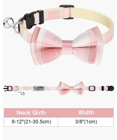 Tagme Personalized Cat Collar with Name & Phone Number - Safe Closure & Bell - Baby Pink Plaid - Perfect for Kittens - Buy Online on SooperMarket.com