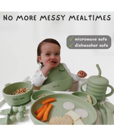 Little Tots 8 Piece Baby Weaning Set | Silicone Suction Plate, Bowl, Bib, Sippy Cup, Straw, Toddler Spoon & Fork, Cutlery | Apricot Orange - Buy Online on SooperMarket.com