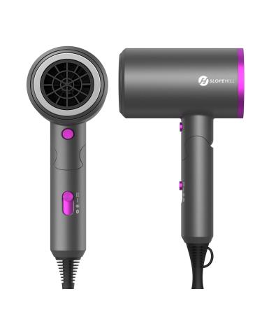 Hair Dryer, slopehill (Safety Upgraded) 1800W Professional Ionic Hairdryer for Hair Care, Powerful Hot/Cool Wind Blow Dryer, 3 Magnetic Attachments, ETL, UL and ALCI Safety Plug (Dark Grey)