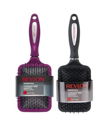 Revlon Straight & Smooth Soft Touch Paddle Hair Brush Set, Black + Berry