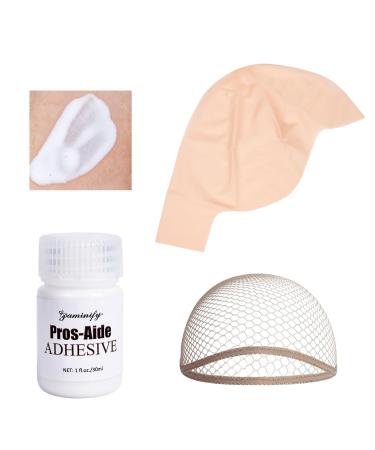 Professional Bald Cap SFX Makeup Kit Bald Wig Cap with Skin Water-Based Acrylic Adhesive(Bonding Glue) for Adults Perfect for Halloween Costumes Cosplay and Theater skin color bald cap kit