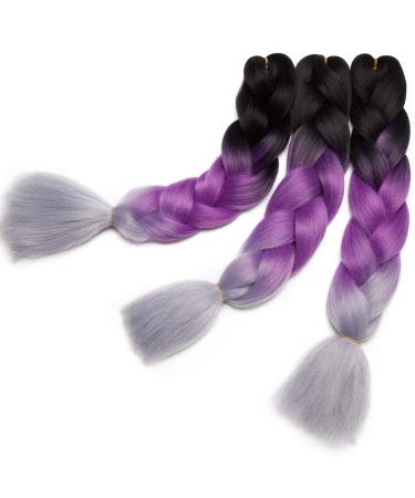 Tess Braids Extensions 60 cm | Jumbo KanCalon Ombre Hair Braids - Black/Purple/Gray - 100g Bundle for Box Braids - Buy Online on SooperMarket.com