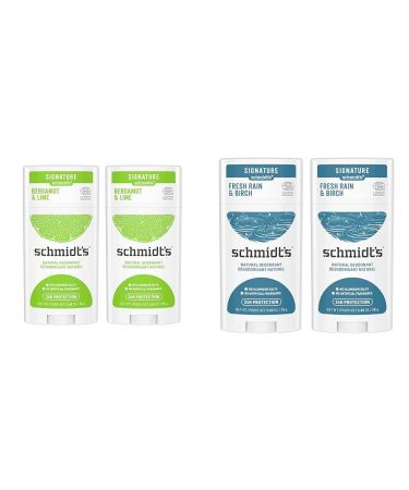 Schmidt's Aluminum Free Natural Deodorant For Women And Men & 100% Natural Origin Ingredient Deodorant Stick Fresh Rain & Birch 2 Count