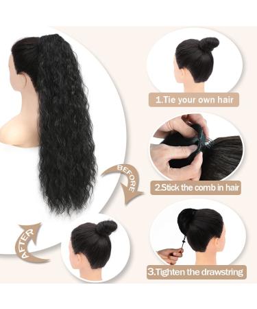 AFNOTE 24 Long Curly Drawstring Ponytail Extension - Synthetic Heat Resistant Fake Ponytail for Women (Black) - Buy Online on SooperMarket.com