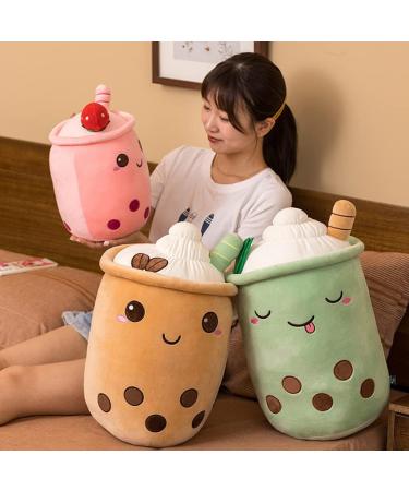 HPORY Bubble Tea Plush Pillow - Cute Boba Milk Tea Cup Toy with Strawberries - Soft Stuffed Throw Pillow for Kids - Green 35cm - Buy Online on SooperMarket.com
